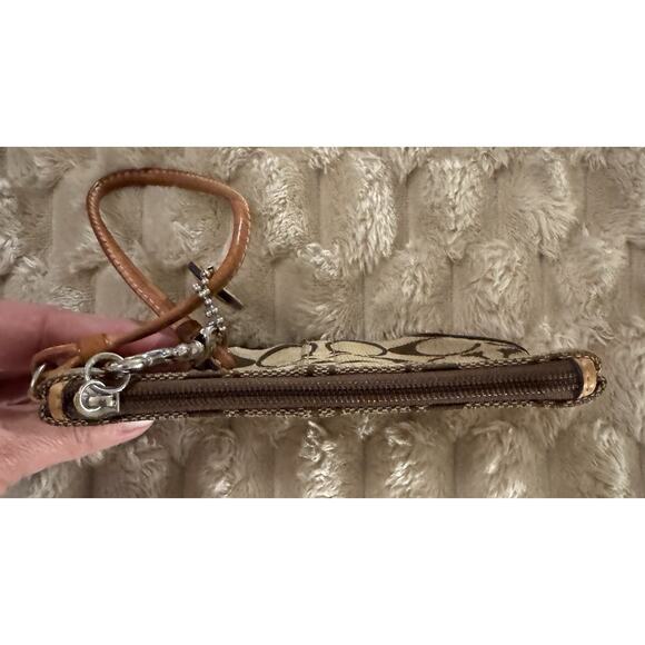 Coach Signature Brown Leather Corner Zip Wristlet - Picture 7 of 7